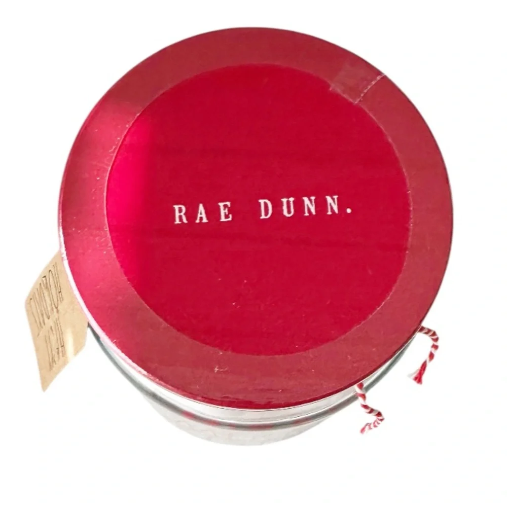 NEW Rae Dunn MERRY CHRISTMAS Cotton Balls Glass Jar w/Lid